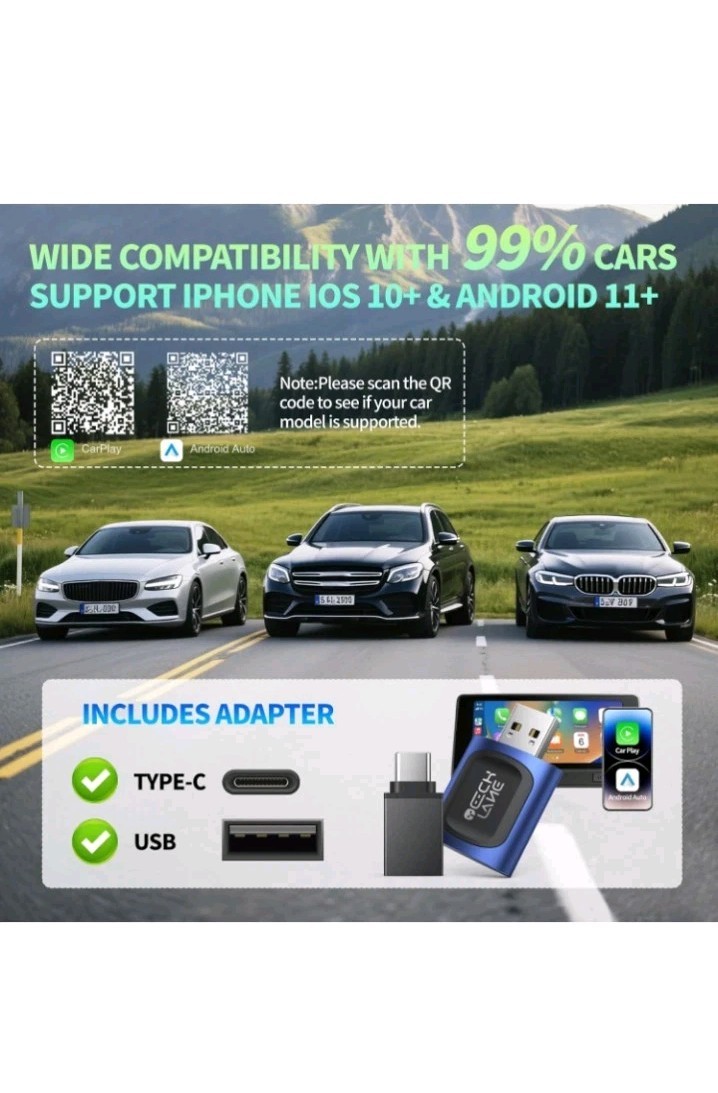 Wireless CarPlay Adapter 2-in-1 Wired to Wireless CarPlay & Android Auto Adapter