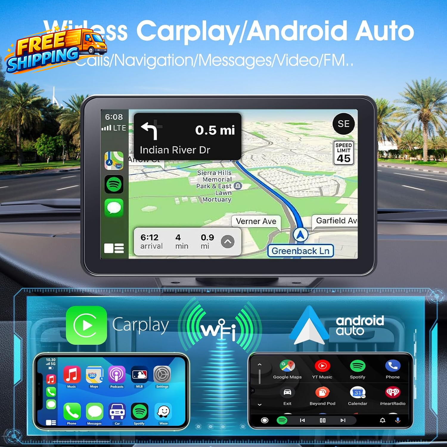 Portable Wireless Carplay Car Stereo 7 HD Touchscreen for Car with Apple Carplay