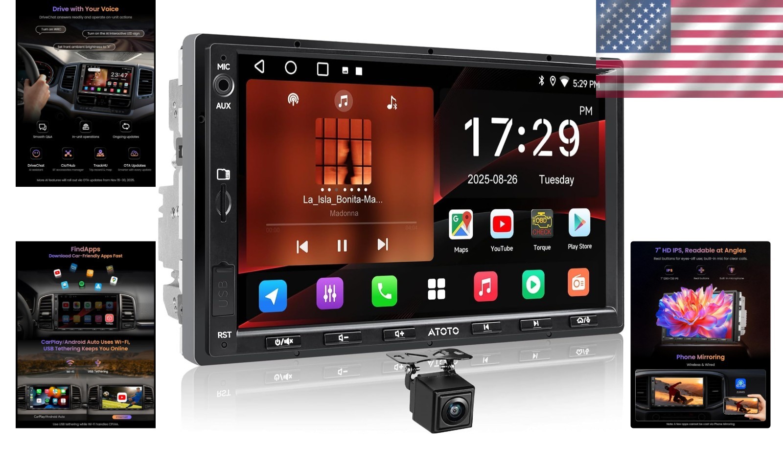 Wireless CarPlay Android Auto Car Stereo 2+32GB Touchscreen