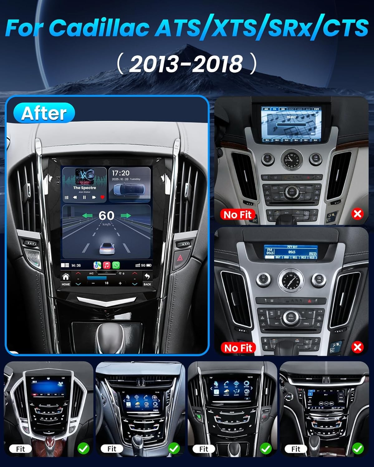 For Cadillac ATS SRX XTS ATSL CTS Apple Carplay Android 15 Car Stereo Radio Navi