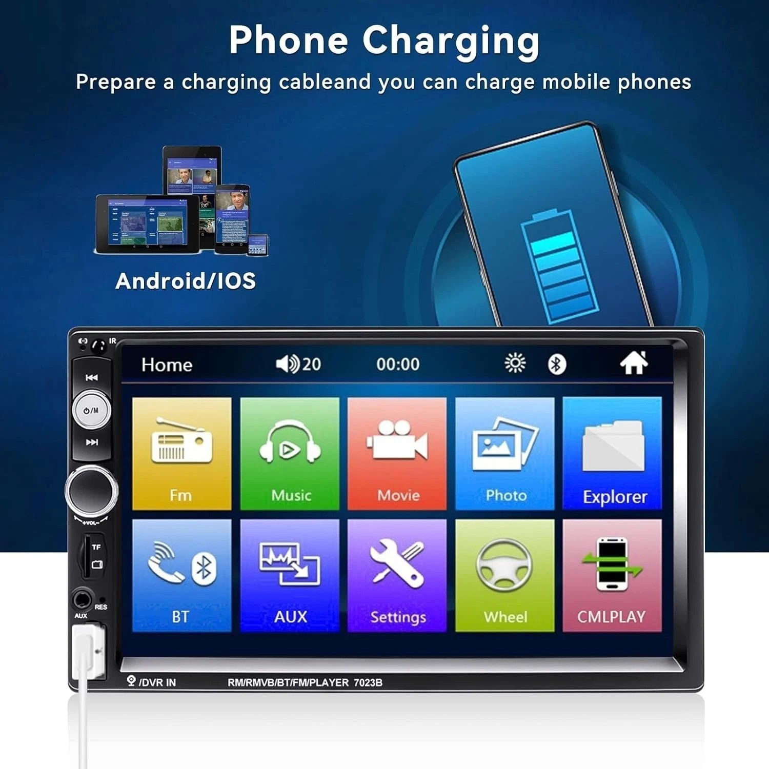 7″ HD Double Din Car Stereo – Bluetooth Multimedia with Touchscreen & Backup Cam