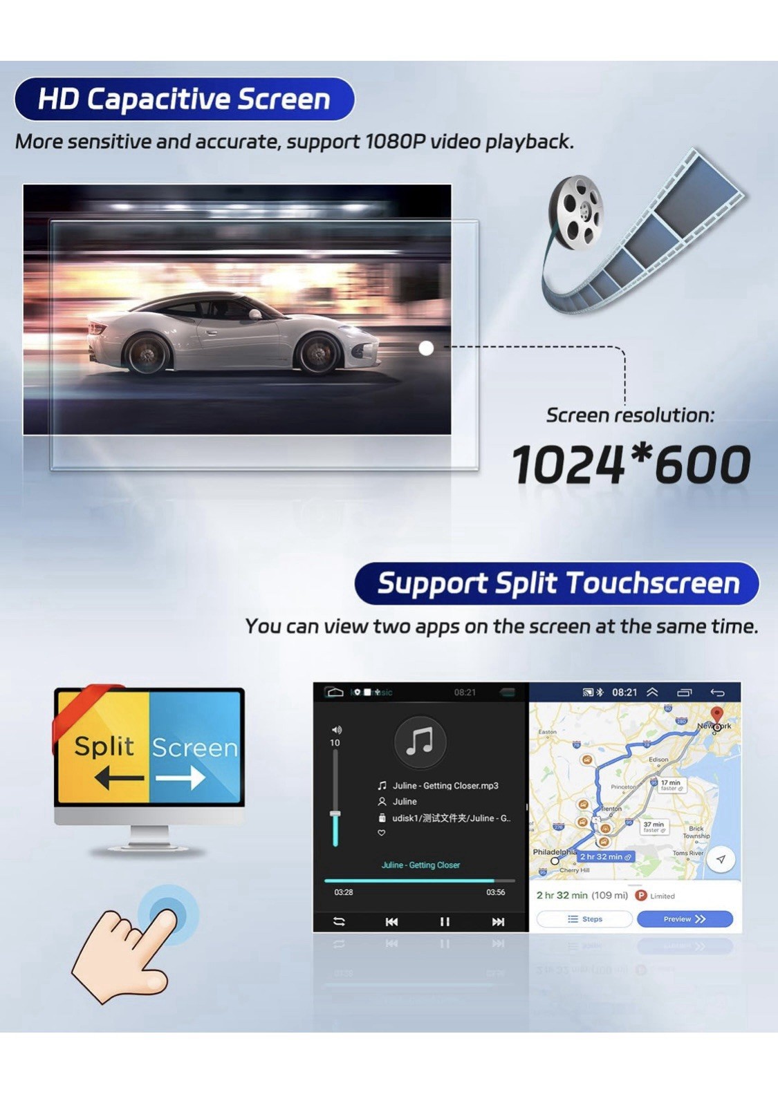 Bluetooth, Touchscreen,CarPlay, Android Auto,Hi-Fi Sound,FM/RDS, Mirror Link,GPS