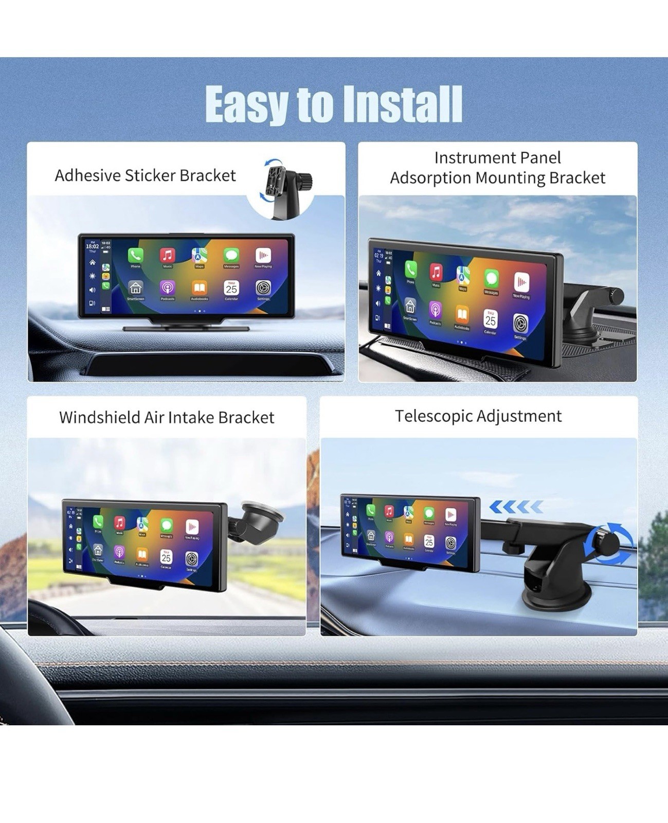 Wireless Carplay Screen for Car, 10.26″ Portable Car Touch Screen for Apple C…