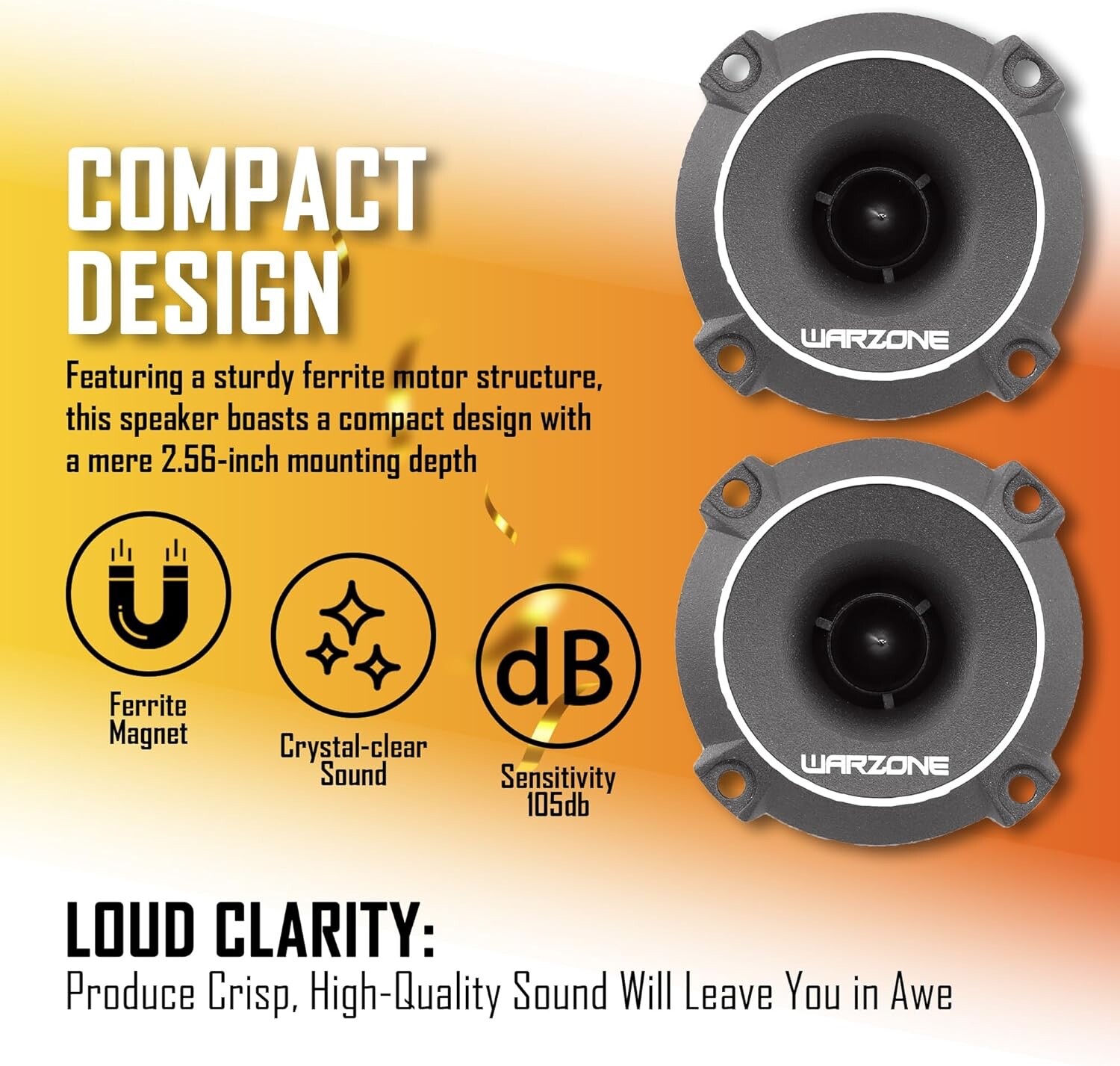 WARZONE 2.93″ Super Tweeter, 4 Ohm, 550W Max, 106dB Sensitivity, Titanium, CCAW