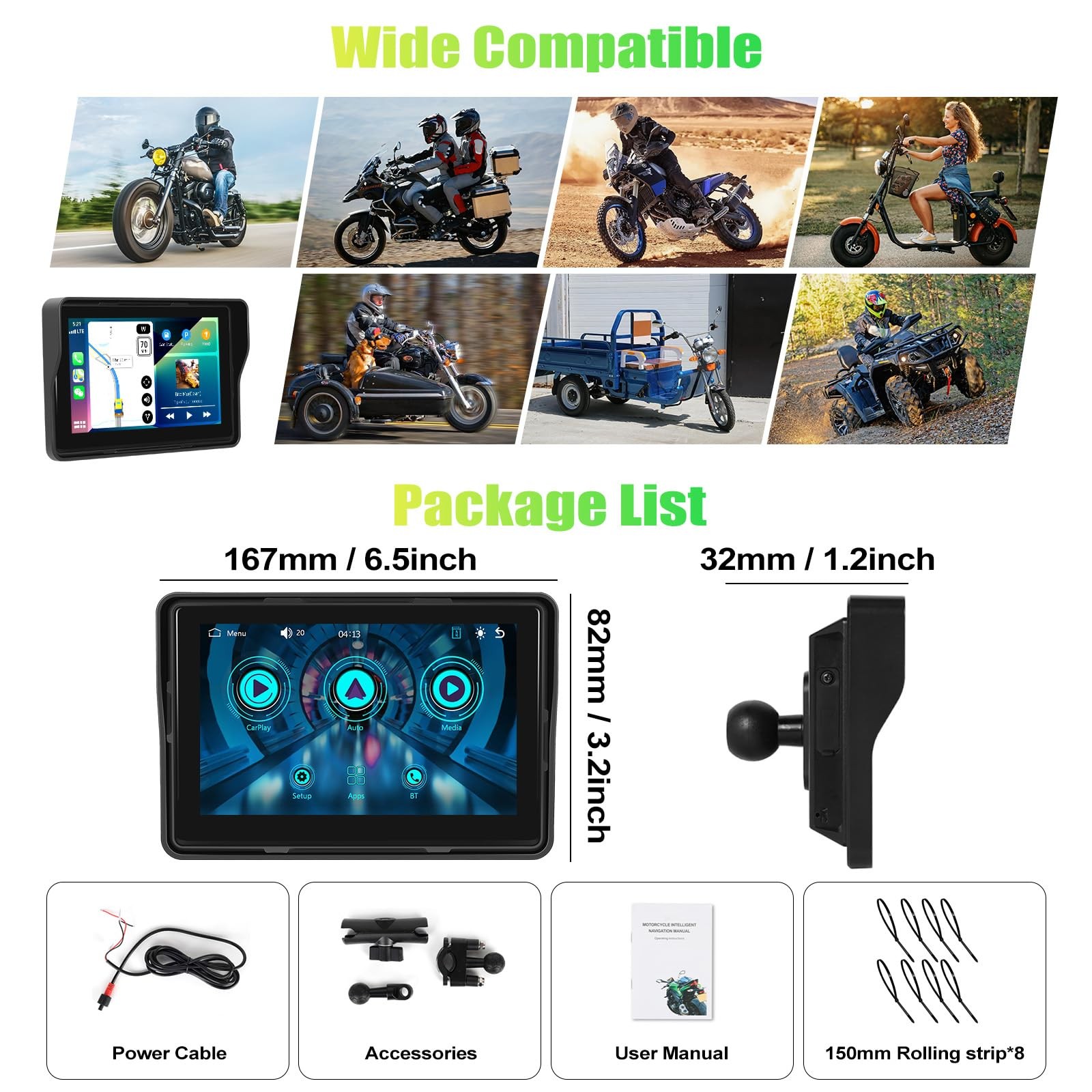 Motorcycle CarPlay Screen, 5″ Waterproof Portable Wireless CarPlay Android Au…