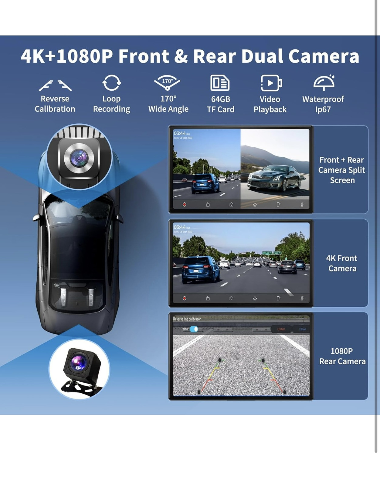 Wireless Carplay Screen with 4K Dash Cam, 9″ Portable Carplay Screen for Black