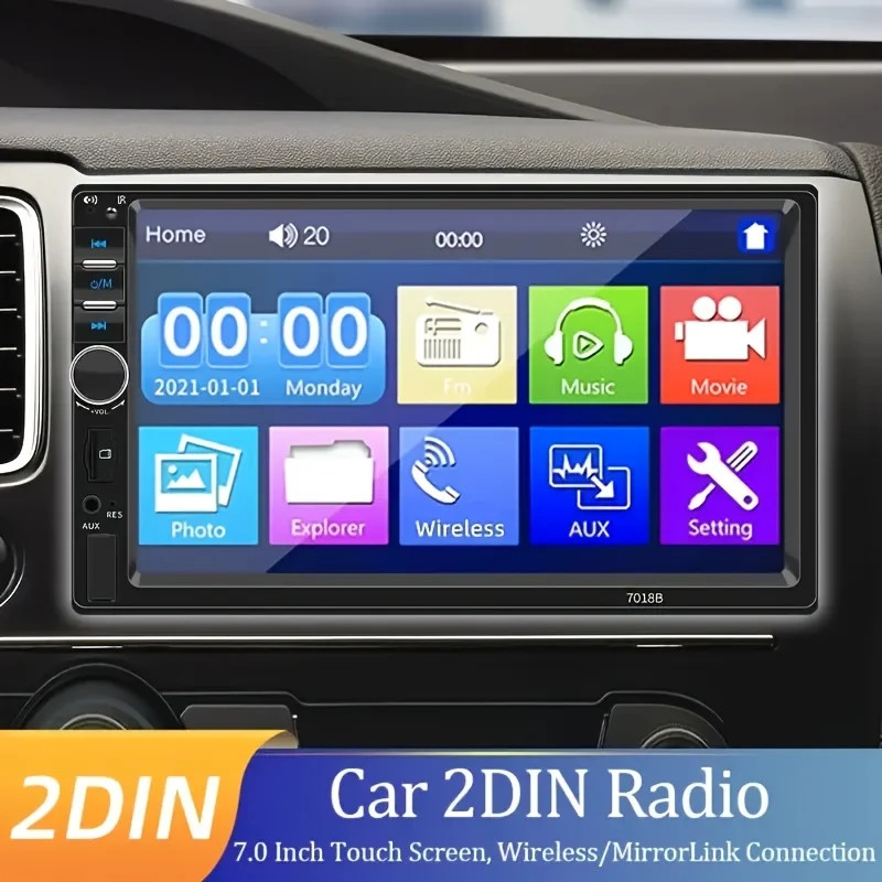 7″ Double 2 Din Car MP5 Player Bluetooth Touch Screen Stereo Radio Audio Mrrior;