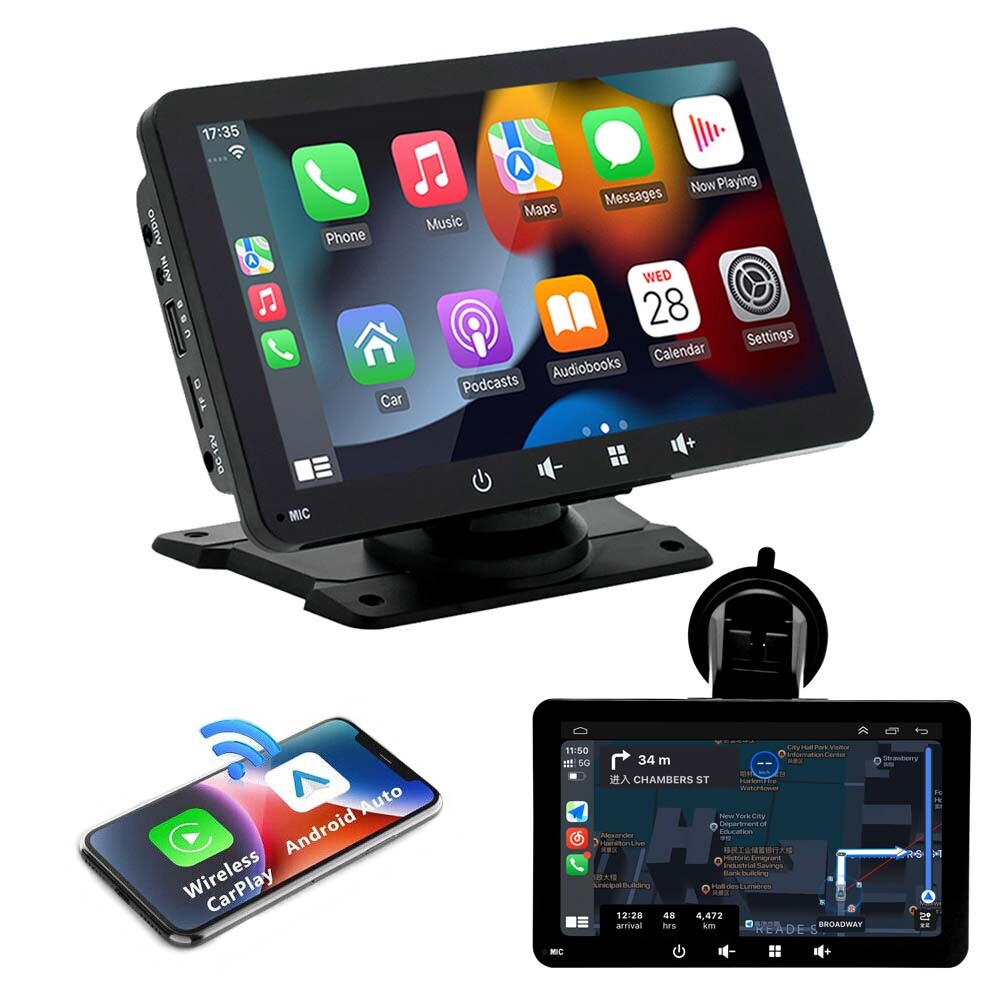 7″ Portable Car Stereo with Wireless Apple Carplay Bluetooth Radio Touch Screen