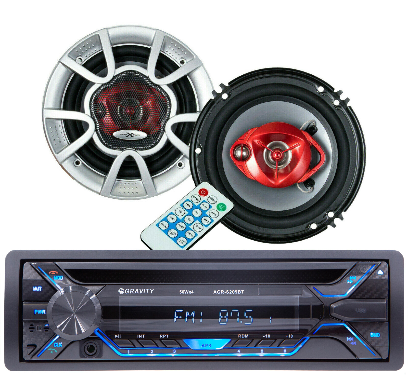 Gravity Car Audio CD Player w/ Bluetooth AM FM USB + 2x Soundxtreme 6″ Speakers