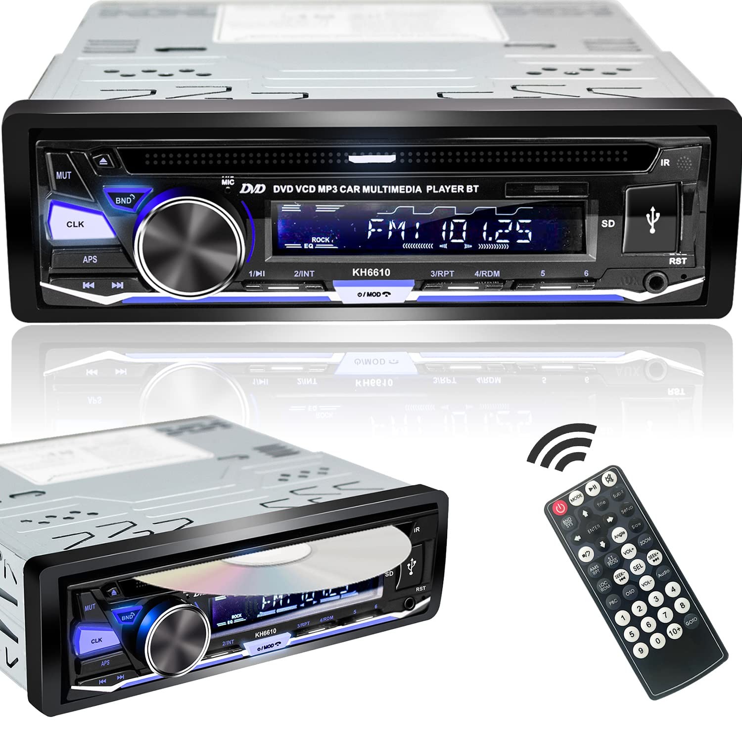 Single Din Car Stereo with CD/DVD Player | Bluetooth | FM/AM/RDS Radio | USB SD