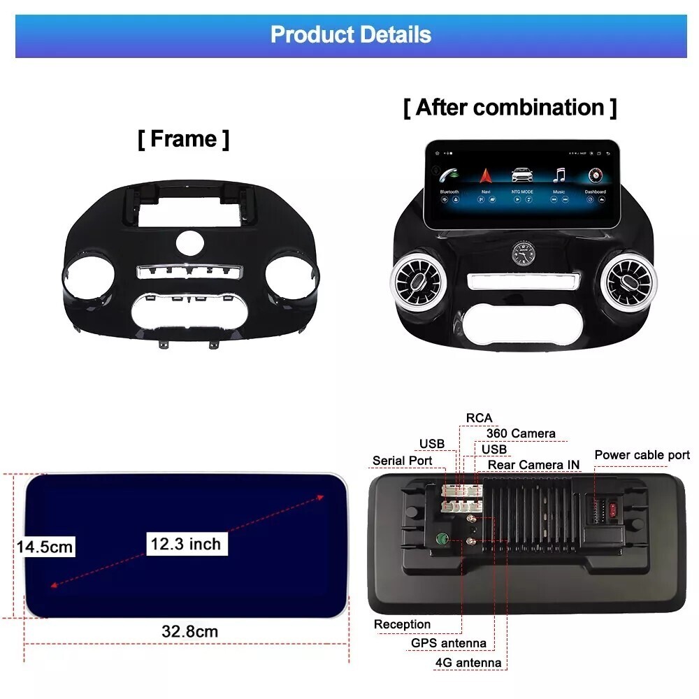 12.3″ Wireless CarPlay Android Auto Head Unit 32GB For Benz Vito Metris 2014-22