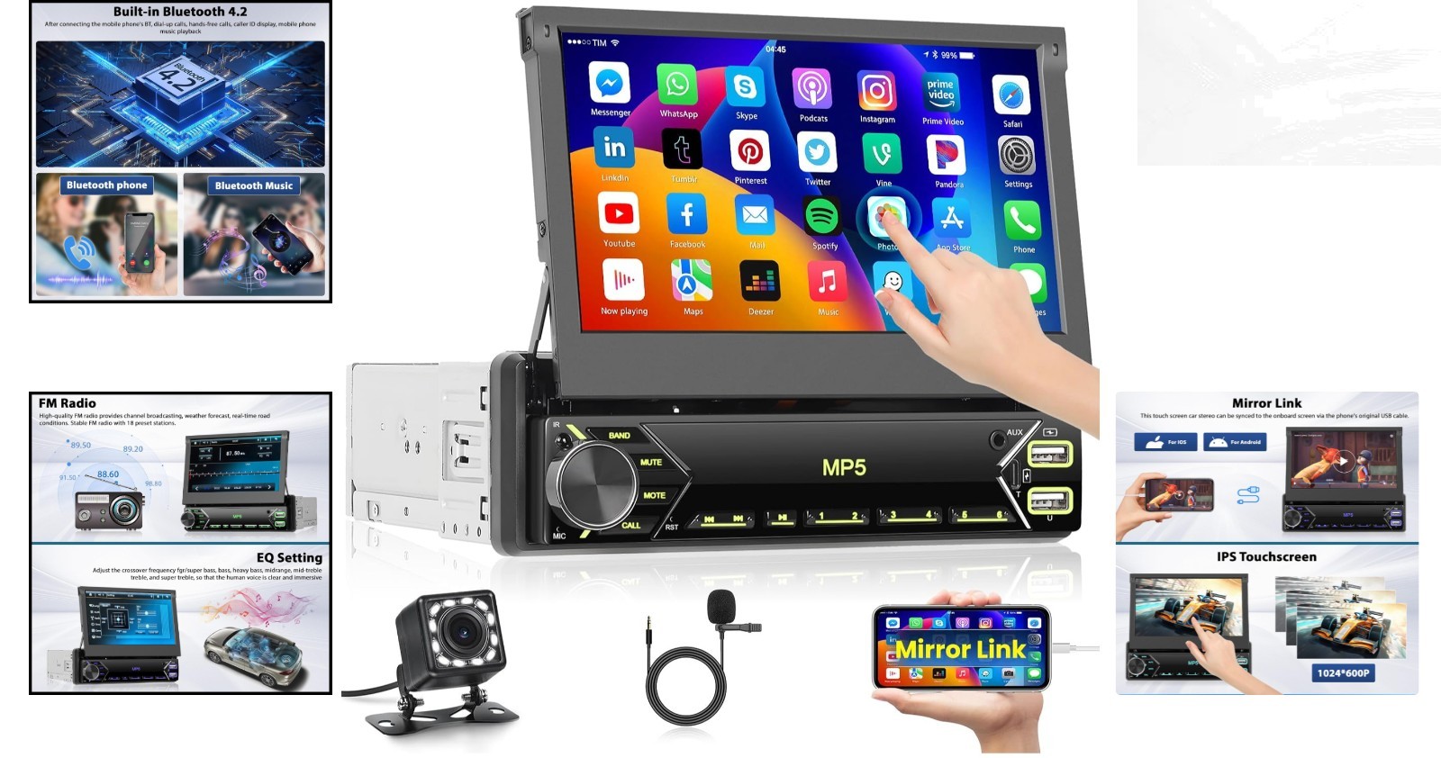 7” All-In-One Car Stereo: Bluetooth, Fast Charge & Video Playback Capabilities