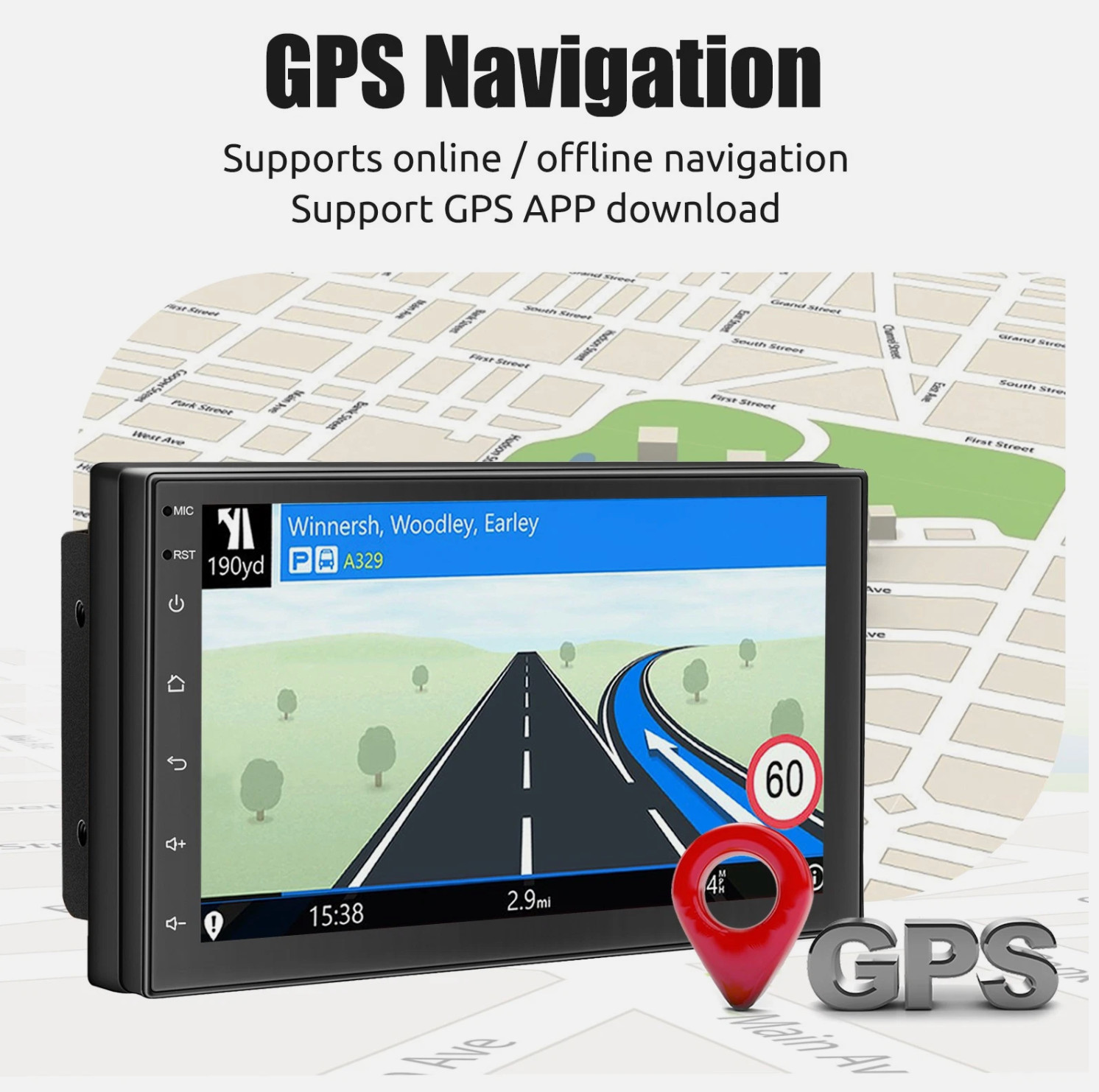 Android 15 4+64G 7″ 2Din Car Stereo Radio GPS Navi Wireless Carplay Android Auto