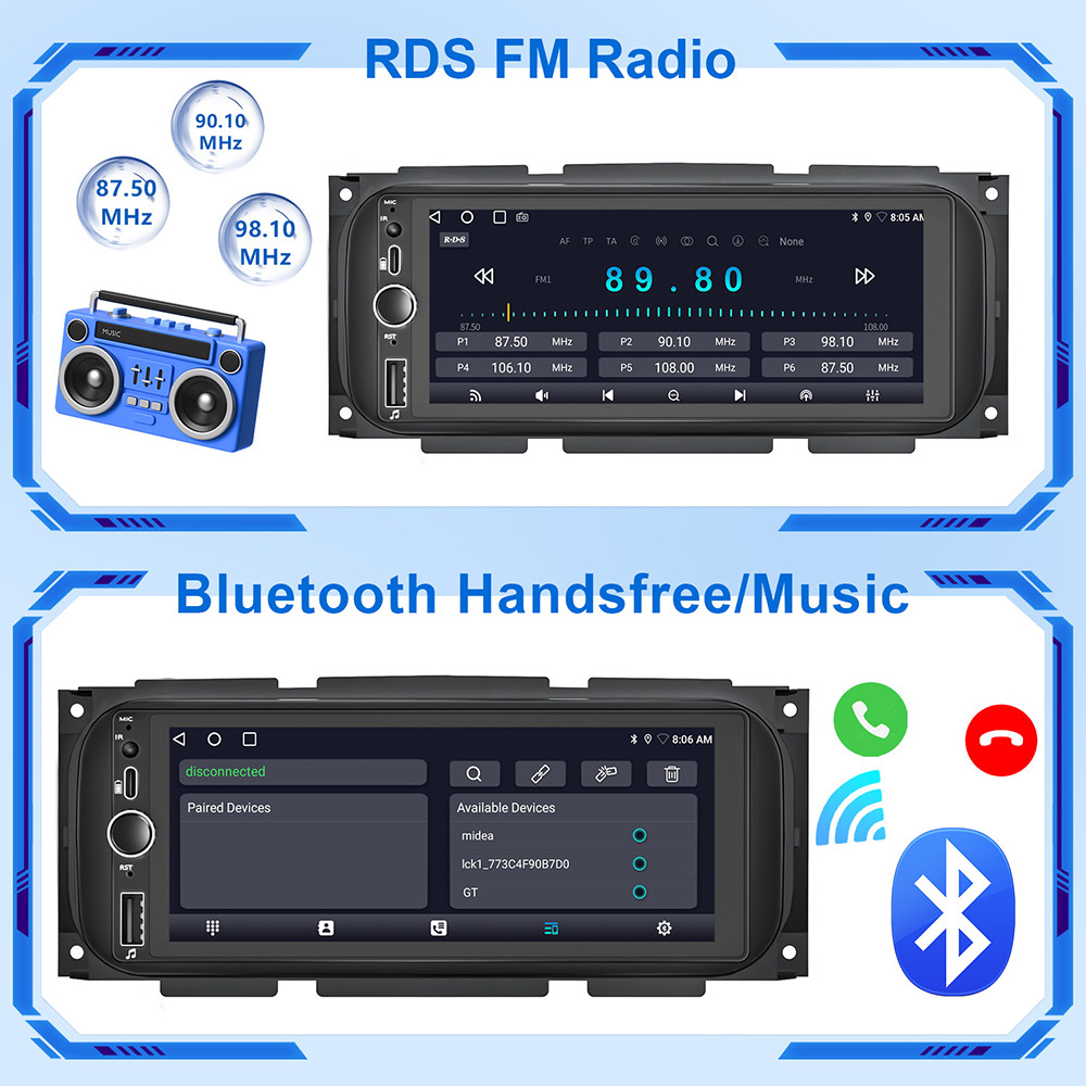 For Jeep Grand Cherokee 1999-2004 Apple Carplay Car Stereo Radio Android 15 Navi
