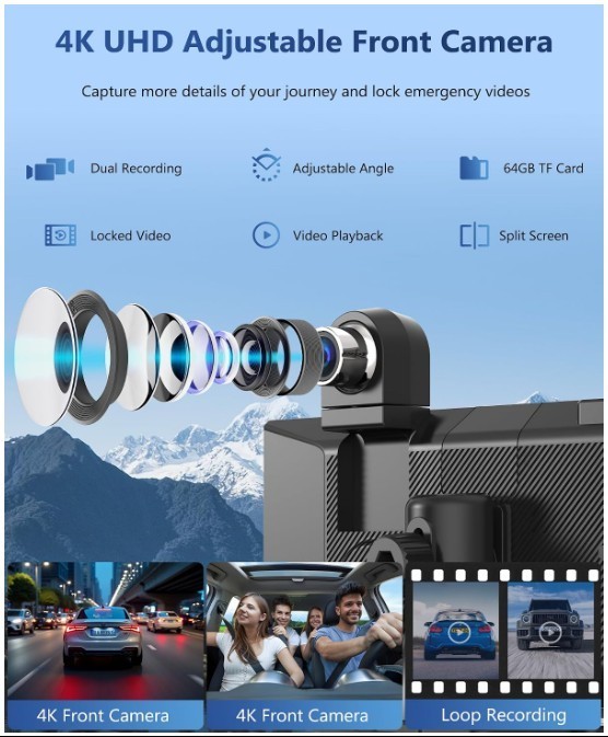 11.26″ Portable CarPlay & Android Auto Touchscreen with 4K Dash Cam