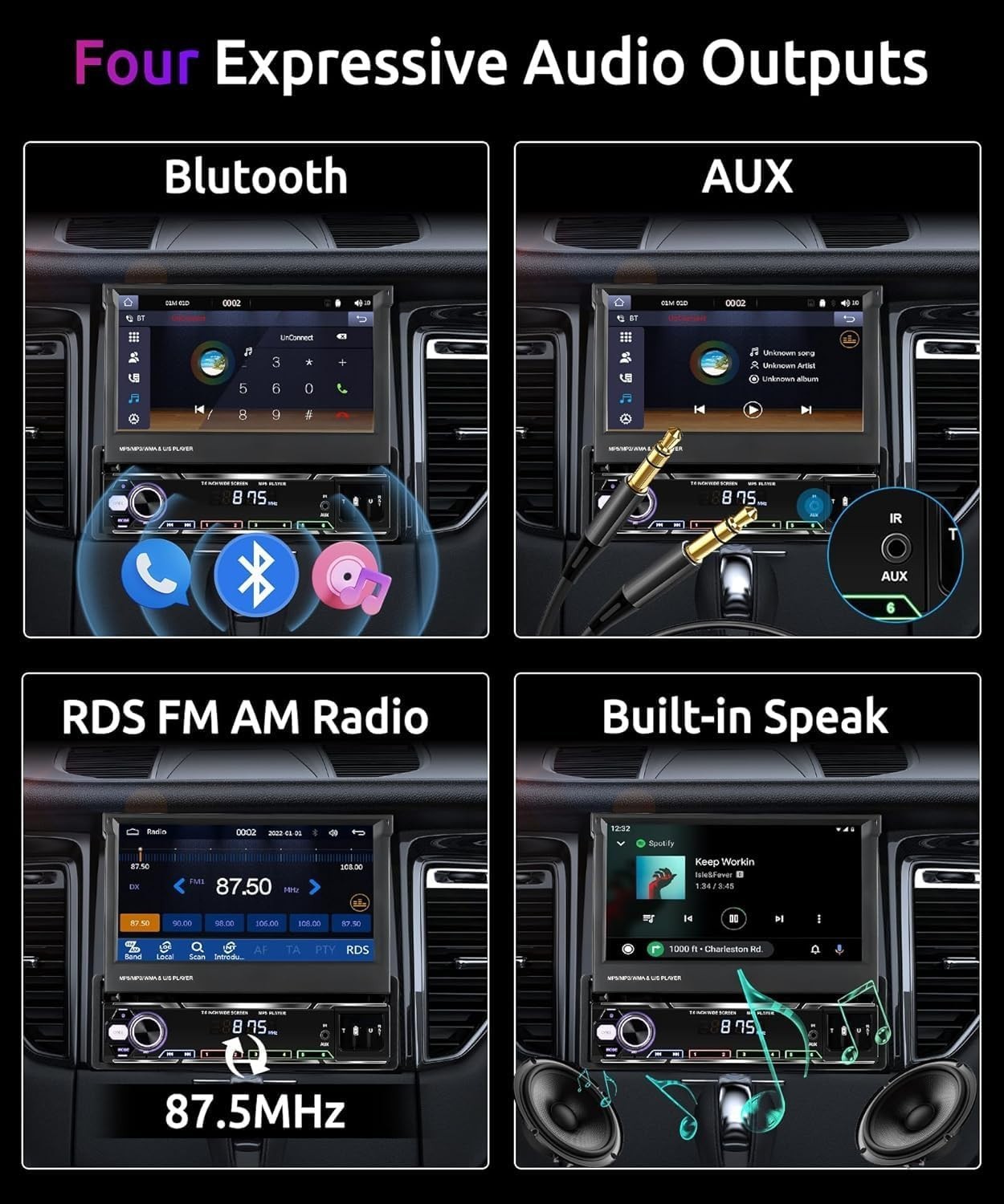 Wireless Carplay Android Auto 7 Inch Single Din Touchscreen Car Stereo Blueto…
