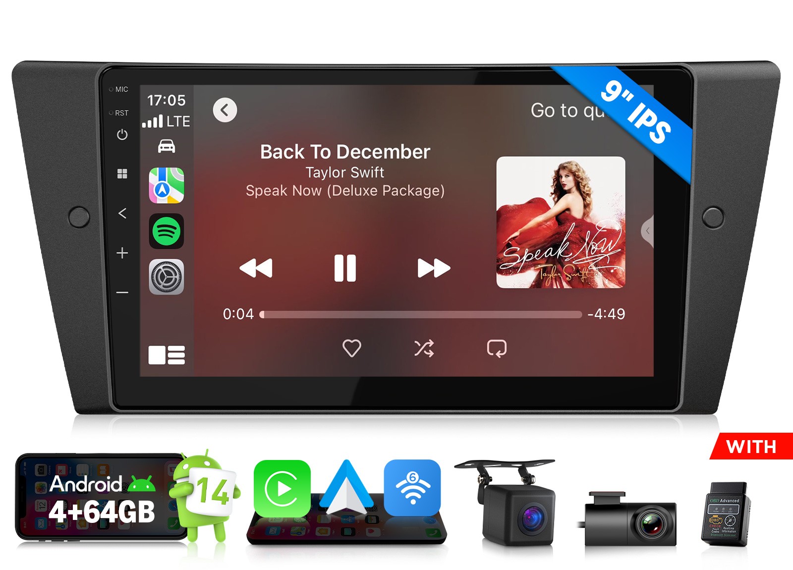 Eonon E90X7A 9″ Android 14 CarPlay for BMW 328i 335i E90 Car Stereo Touchscreen