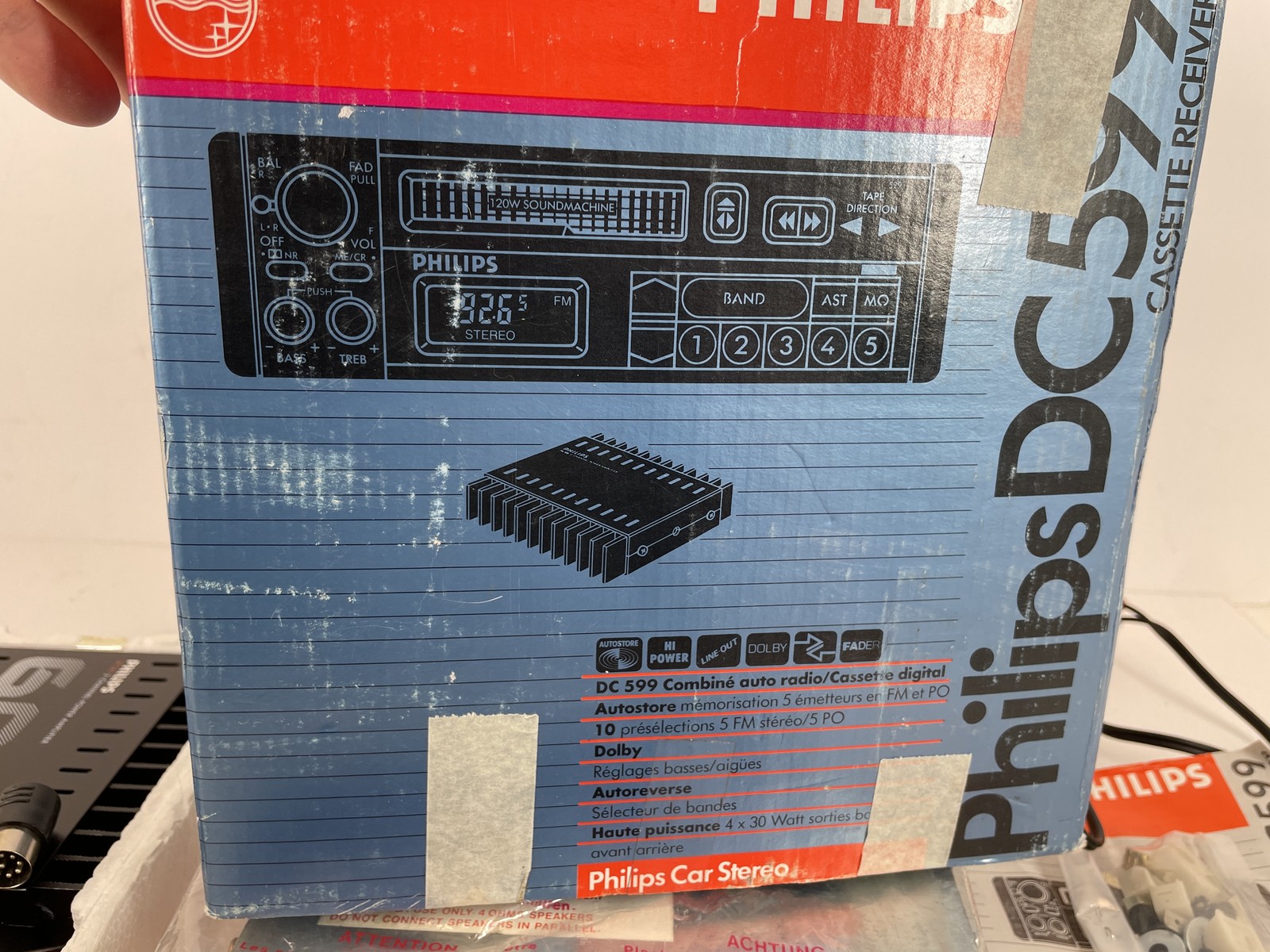 Vintage Philips DC599 Car Stereo Cassette Receiver with DP282 60W Amplifier NIB