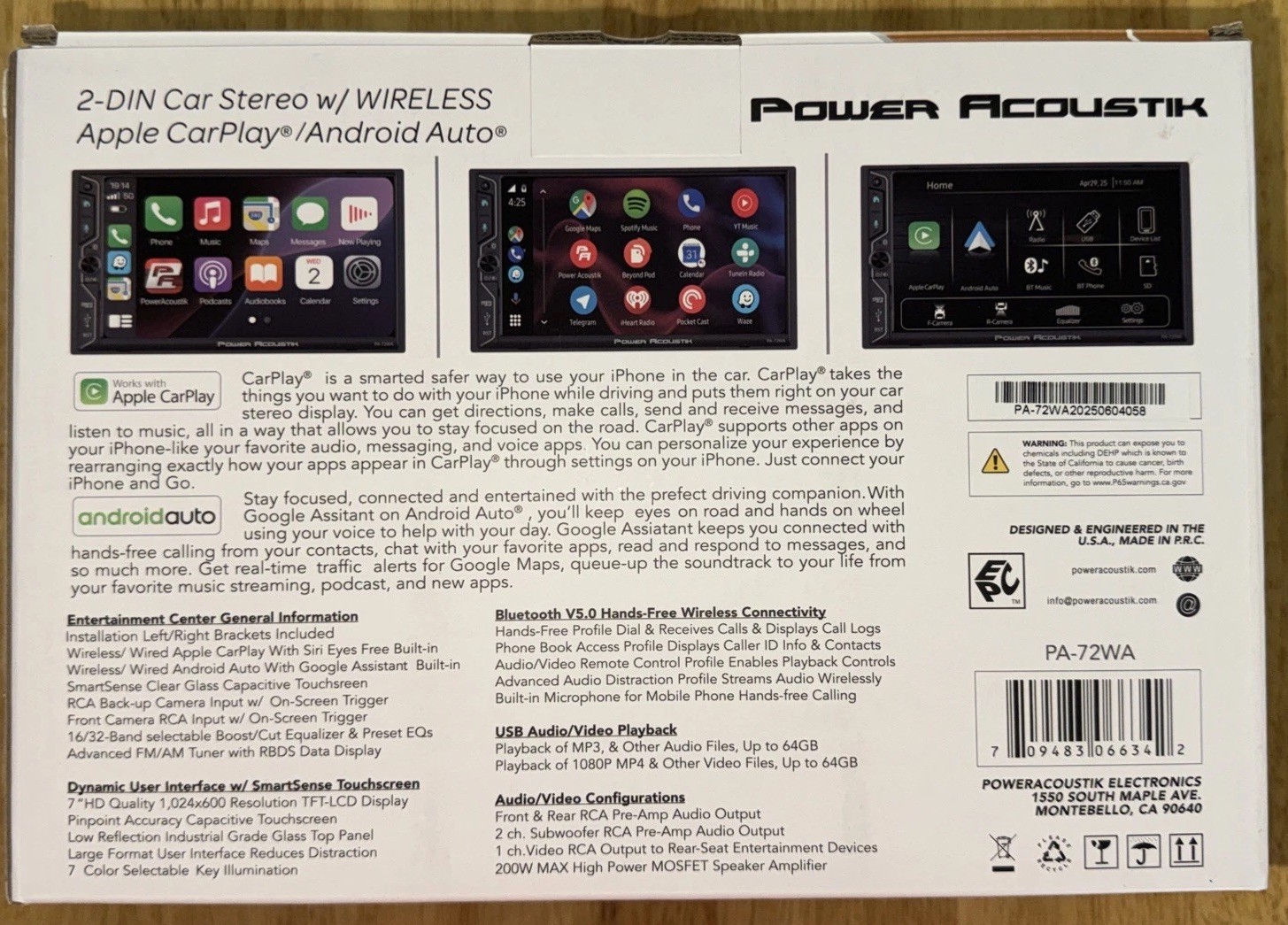 Power Acoustik PA-72WA 2-DIN Car Stereo Head Unit – 7” Touchscreen, Wireless App