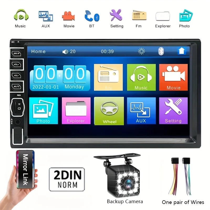 2 DIN 7″ HD Car Stereo Radio MP5 Player Bluetooth Touch Screen With Rear Camera