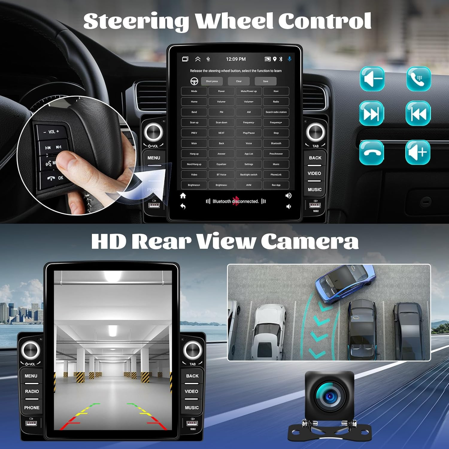 [2+64G] Android 15 Double Din Car Stereo with Wireless Carplay&Android Auto, 9.5