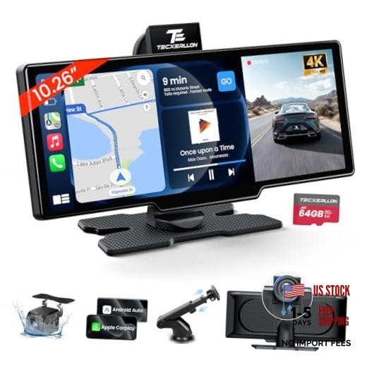 10.26″ Portable Apple CarPlay Screen for 10.26 inch with Dash Cam & Backup Cam