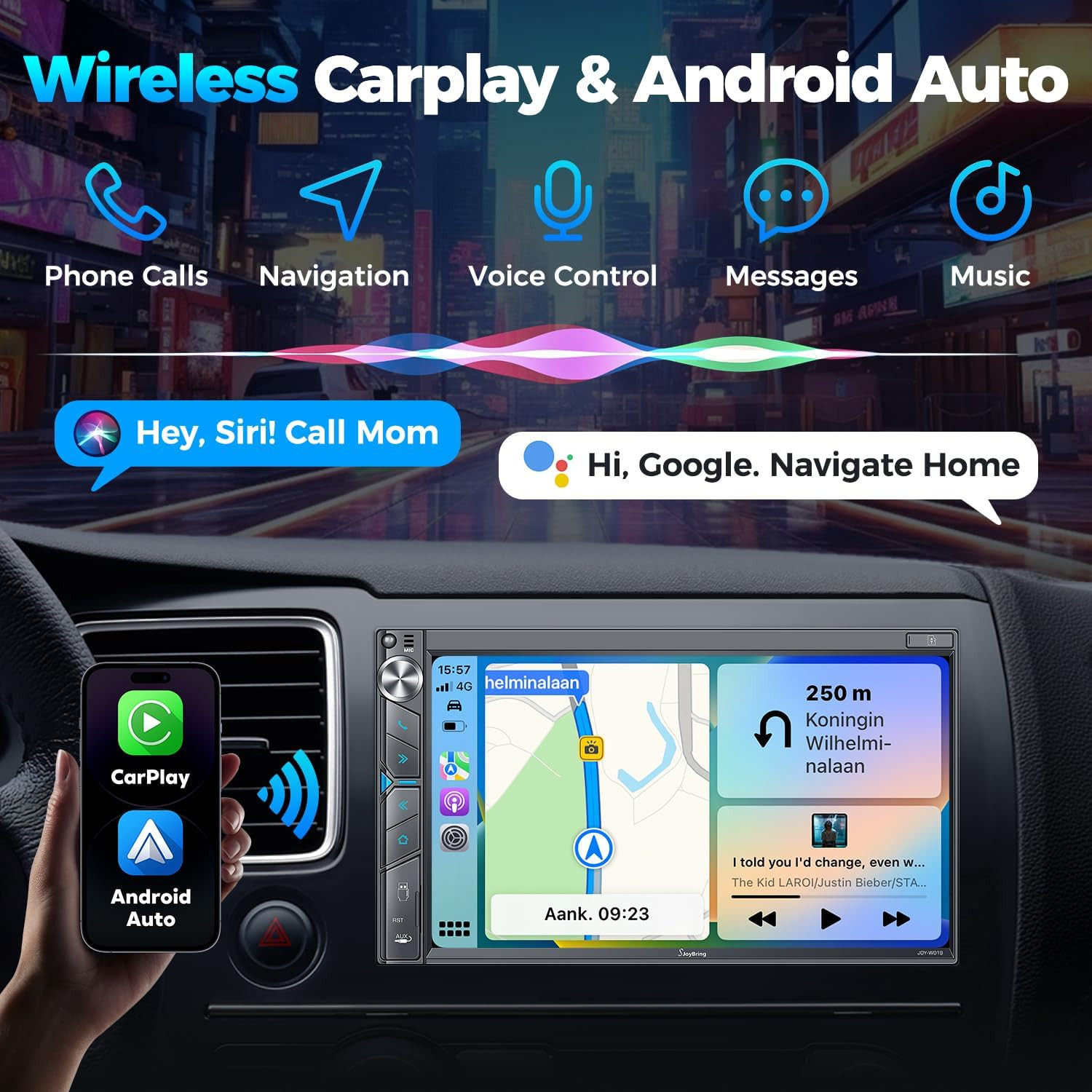 Upgrade Wireless Double Din Car Stereo with Apple Carplay, Android Auto, Dash Ca