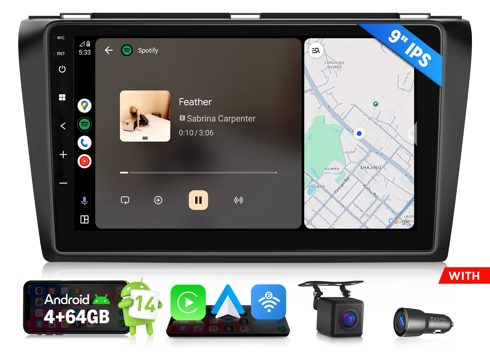 Eonon M3BKX7A For 2004-2009 Mazda3 9″ IPS Android 14 4+64 Car Radio CarPlay WiFi