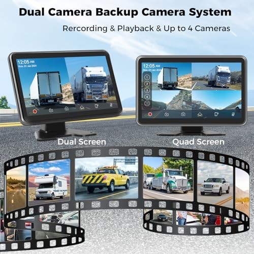 Truck RV Camera System with CarPlay & Android Auto,10” Touch Screen Monitor