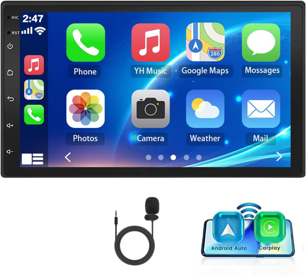 7″ Double Din Car Stereo with Apple Carplay & Android Auto Play BT MP5 Radio