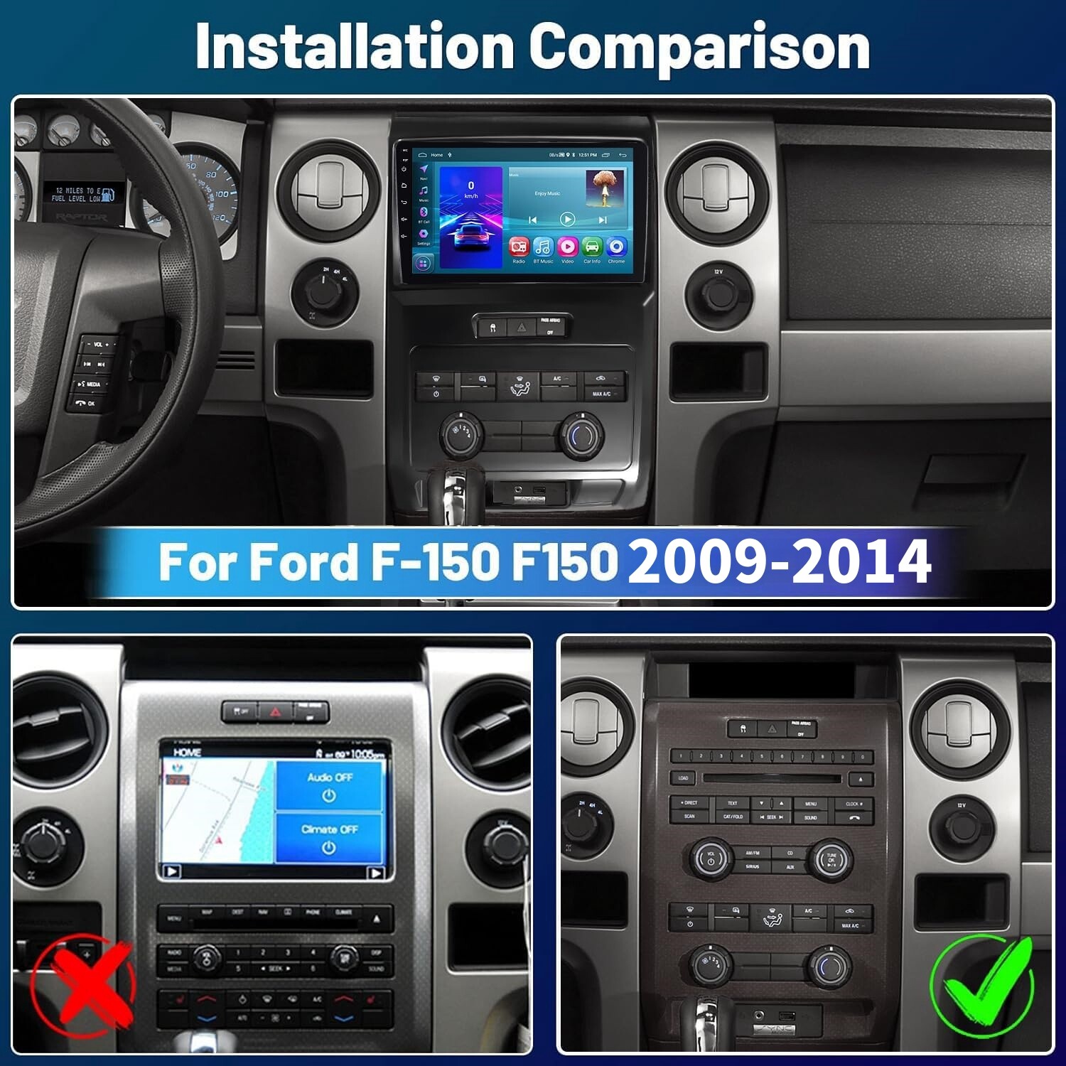 For Ford F150 2009-14 Apple Carplay 9″ Car Stereo Radio GPS Navi w/ Camera