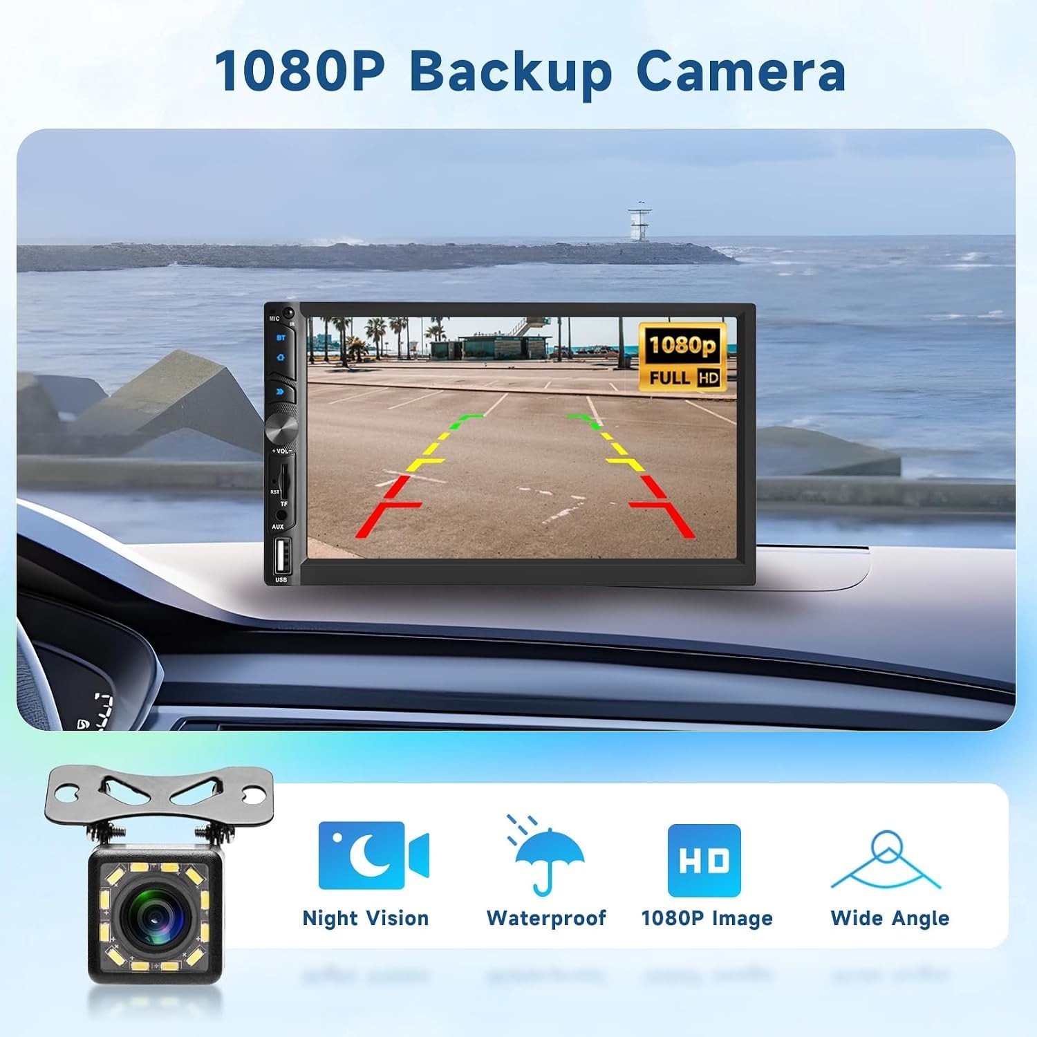 Wireless Upgrade Double Din Car Radio,Wireless CarPlay and Android Auto, Blue…