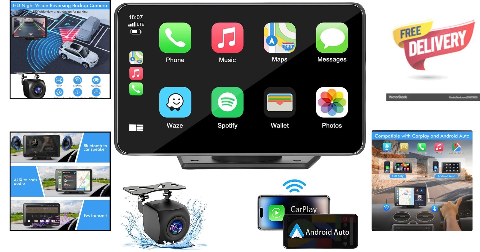 Double Din 7″ Touch Screen Car Stereo Featuring Wireless Carplay & Voice Control