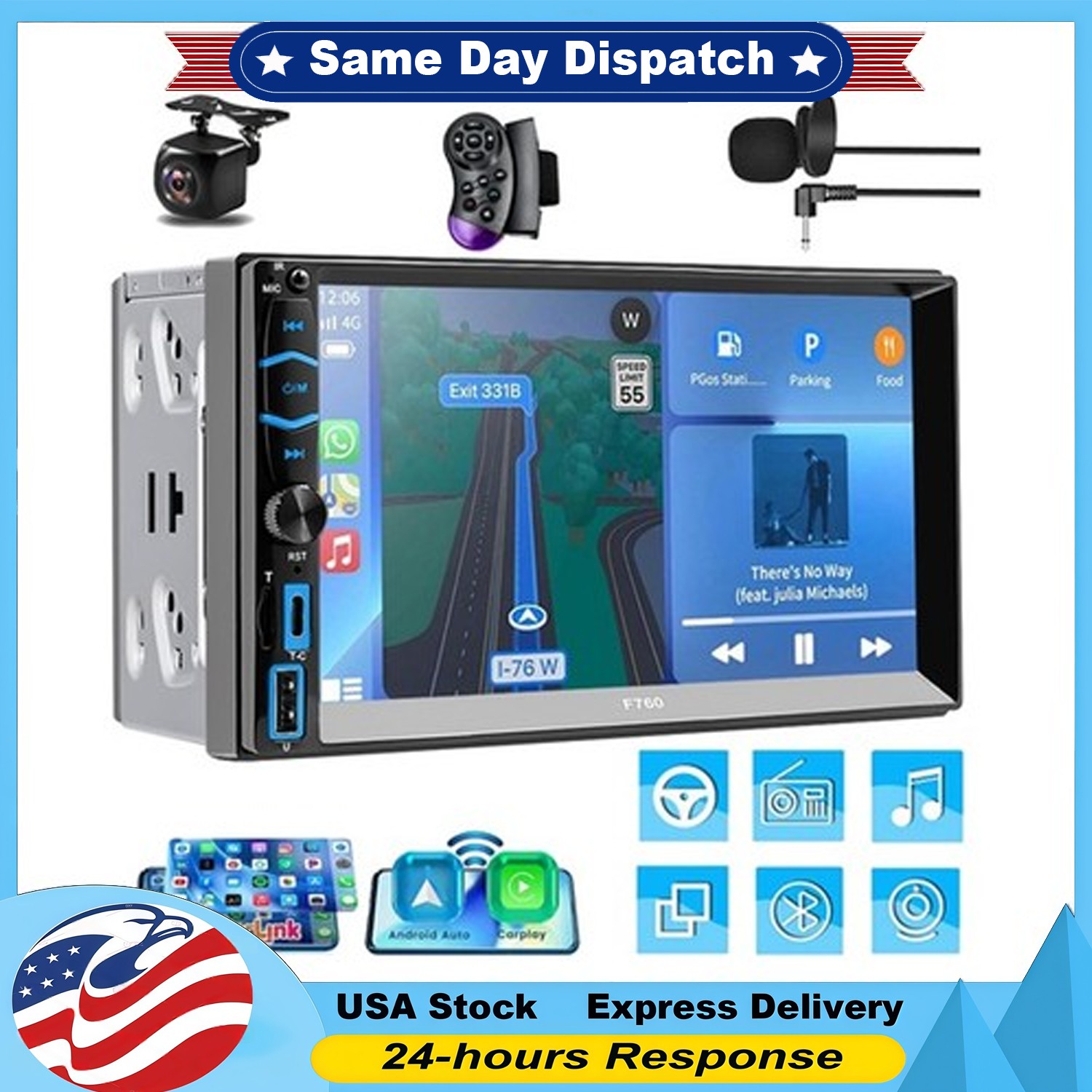 Double DIN 6.9″ Multimedia Android Auto CarPlay Car Stereo Radio GPS Navi