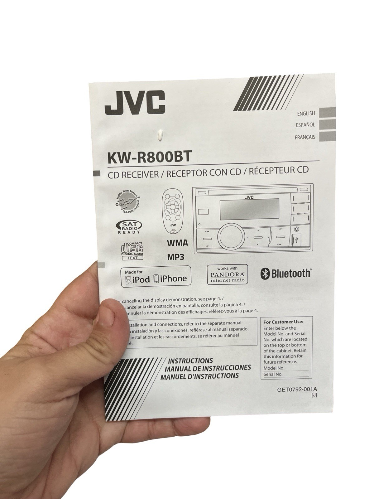 JVC KW-R800BT Double DIN CD Receiver Bluetooth USB Car Stereo New Open Box