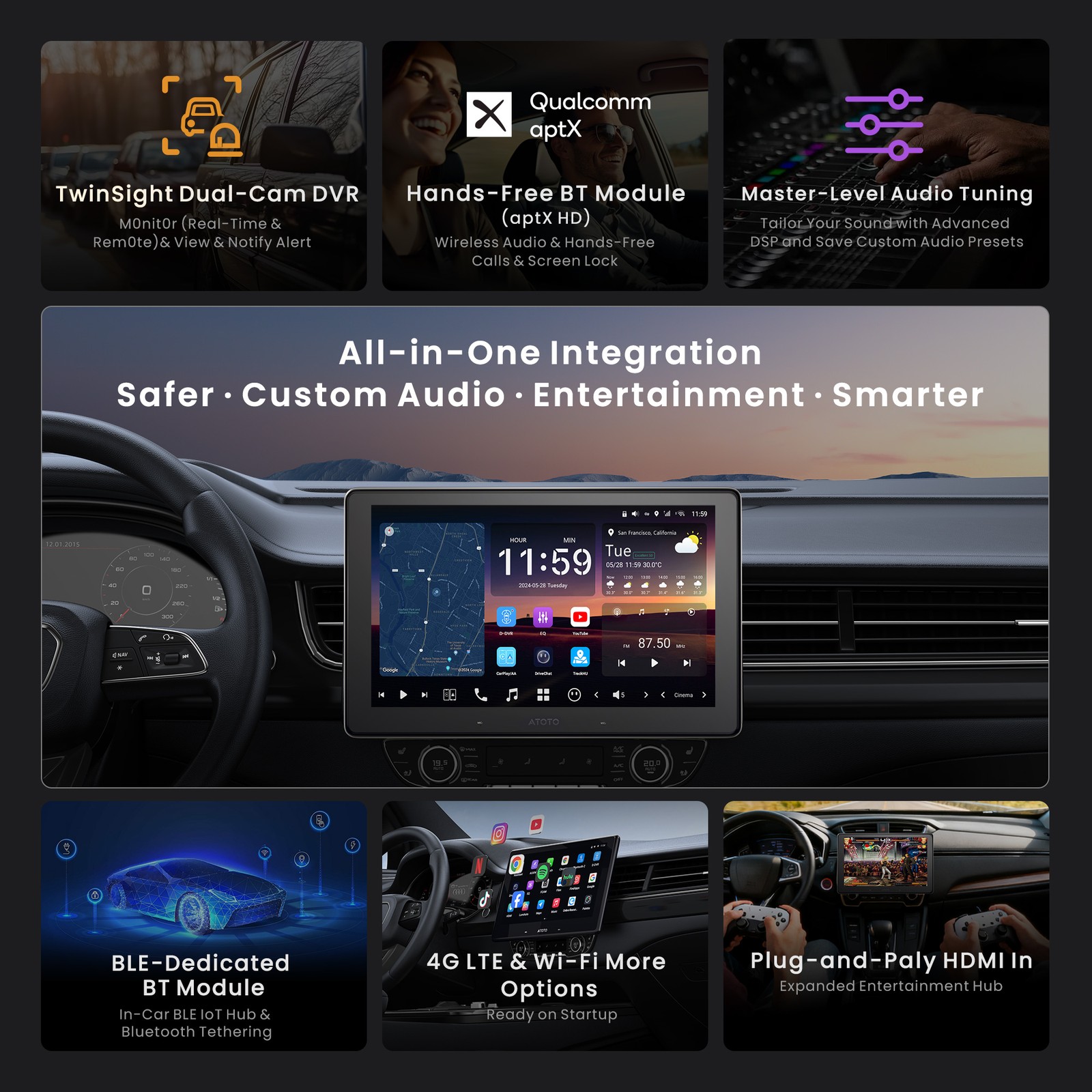 ATOTO 10.1″ 1&2DIN Android Car Stereo Wireless Carplay AI Vision Gsensor 8G+128G