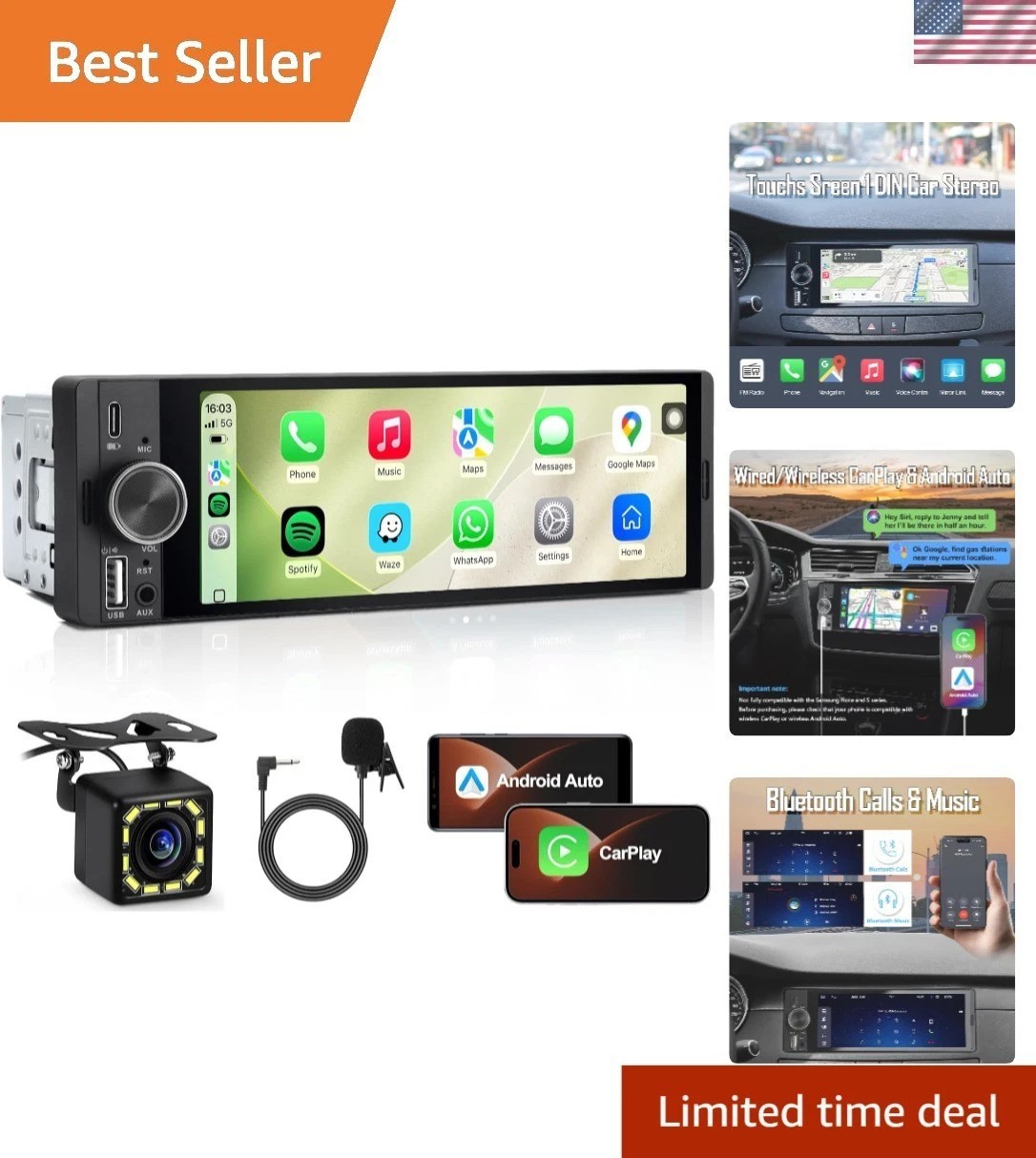 All-in-One Car Multimedia System: 6.36” Display, GPS, Bluetooth & Safety Cam