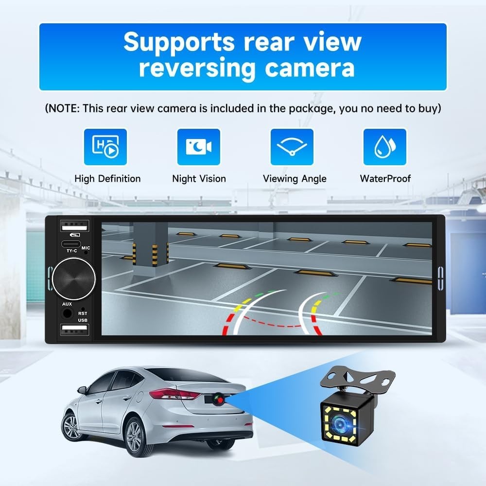 Single Din Car Stereo Universal, 6.36 Inch CarPlay & Android Auto IPS Touchsc…