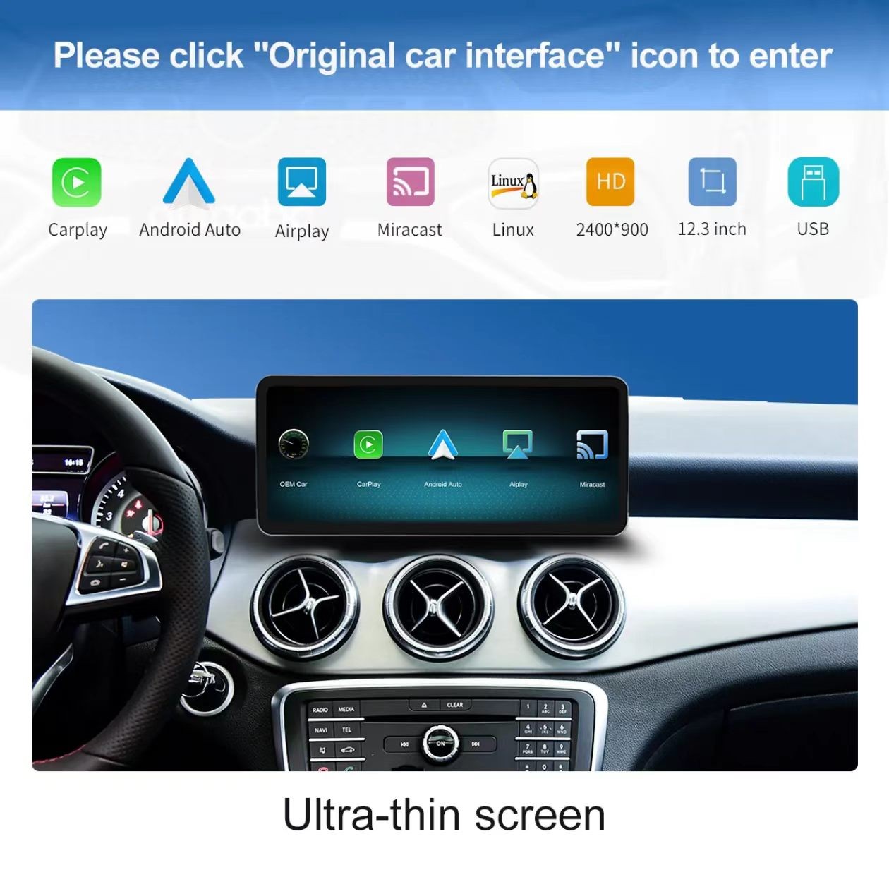 12.3″Apple Carplay Android Auto Upgrade Kit for Mercedes C Class W204 NTG5.0