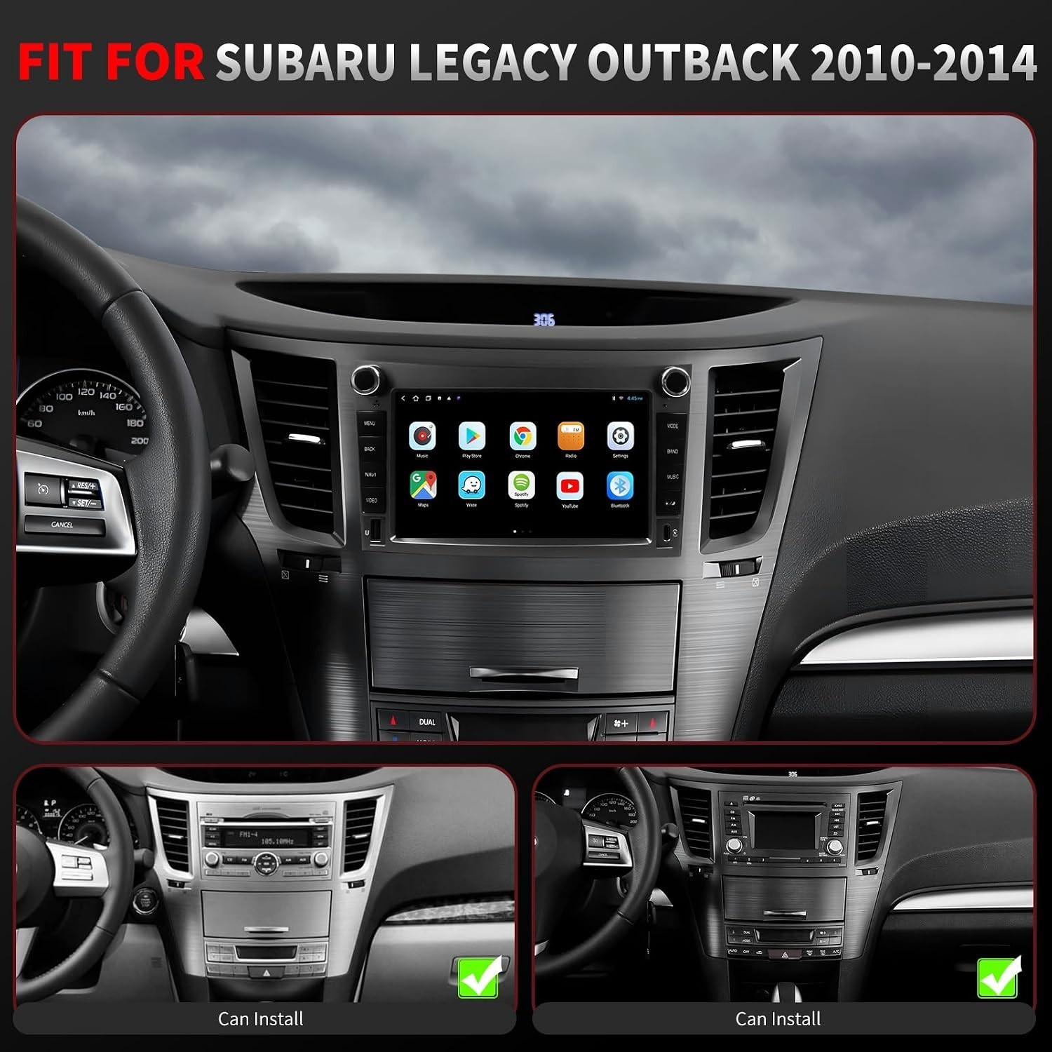 QLED Wireless Carplay Android Auto Stereo for 2010-2014 Subaru Legacy Outback