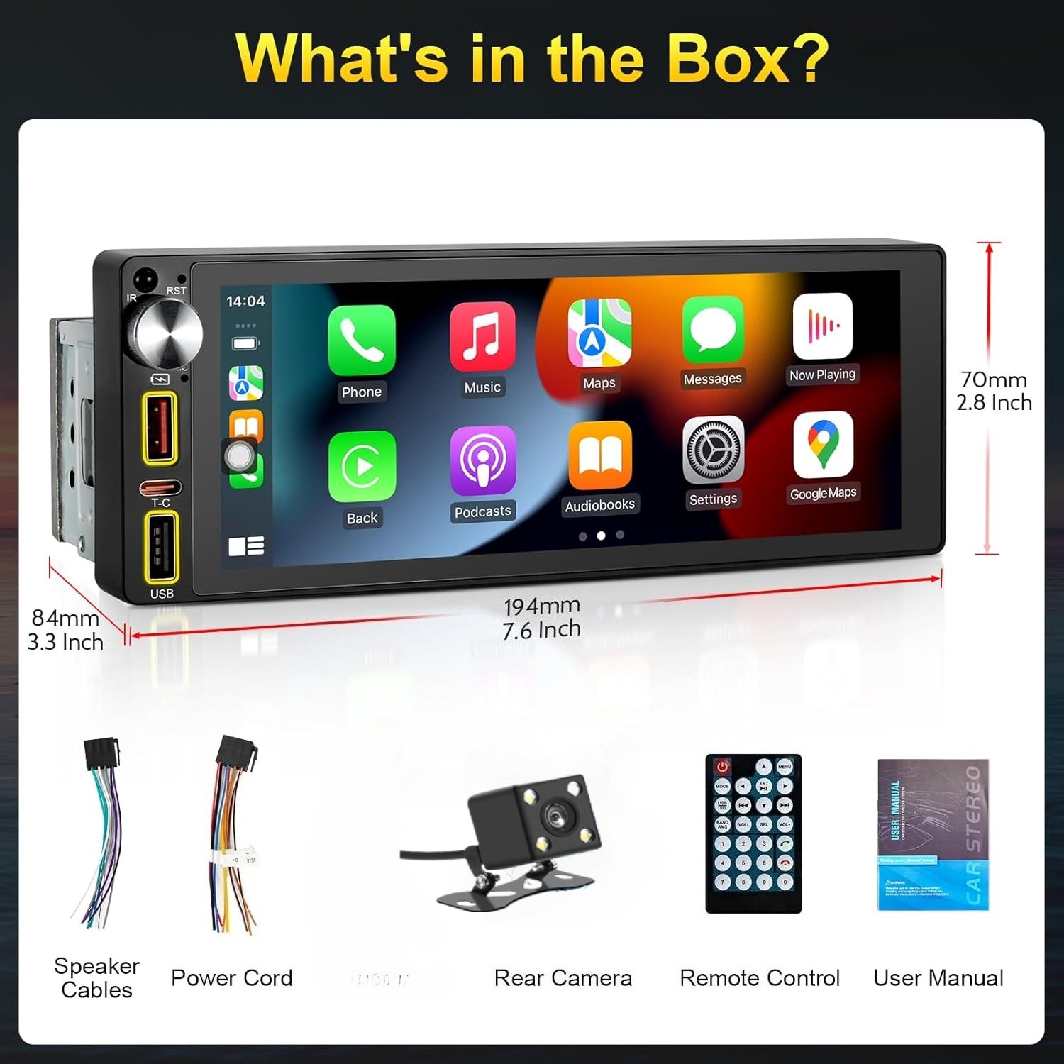 6.9 Inch Single Din Touchscreen Radio with Wireless Apple CarPlay & Android Auto
