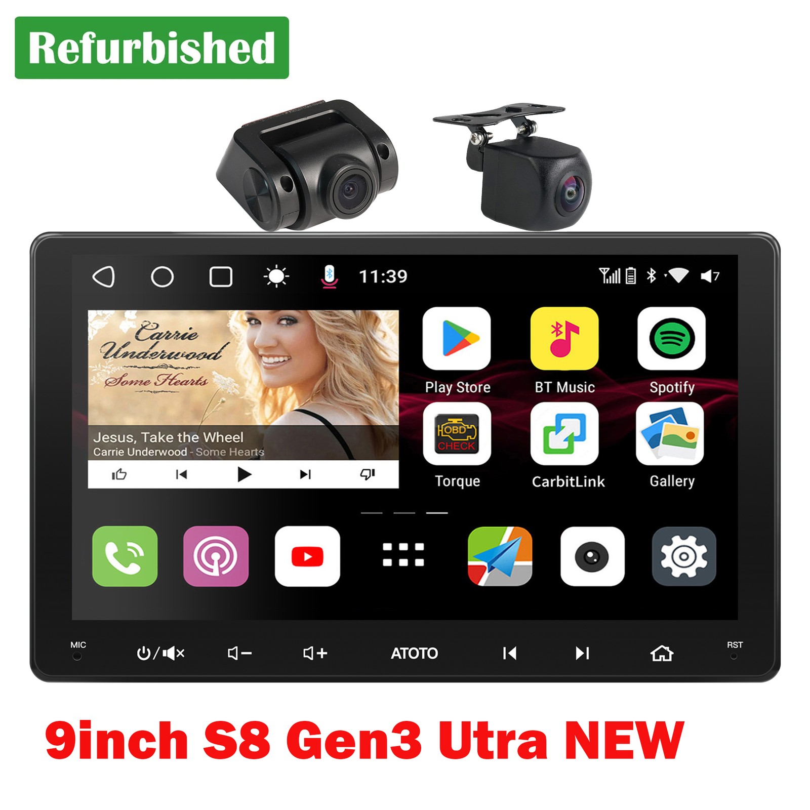 1080P HD CAM + ATOTO S8 UN 9in 2DIN GPS Car Stereo 6G+128G Android Auto Carplay