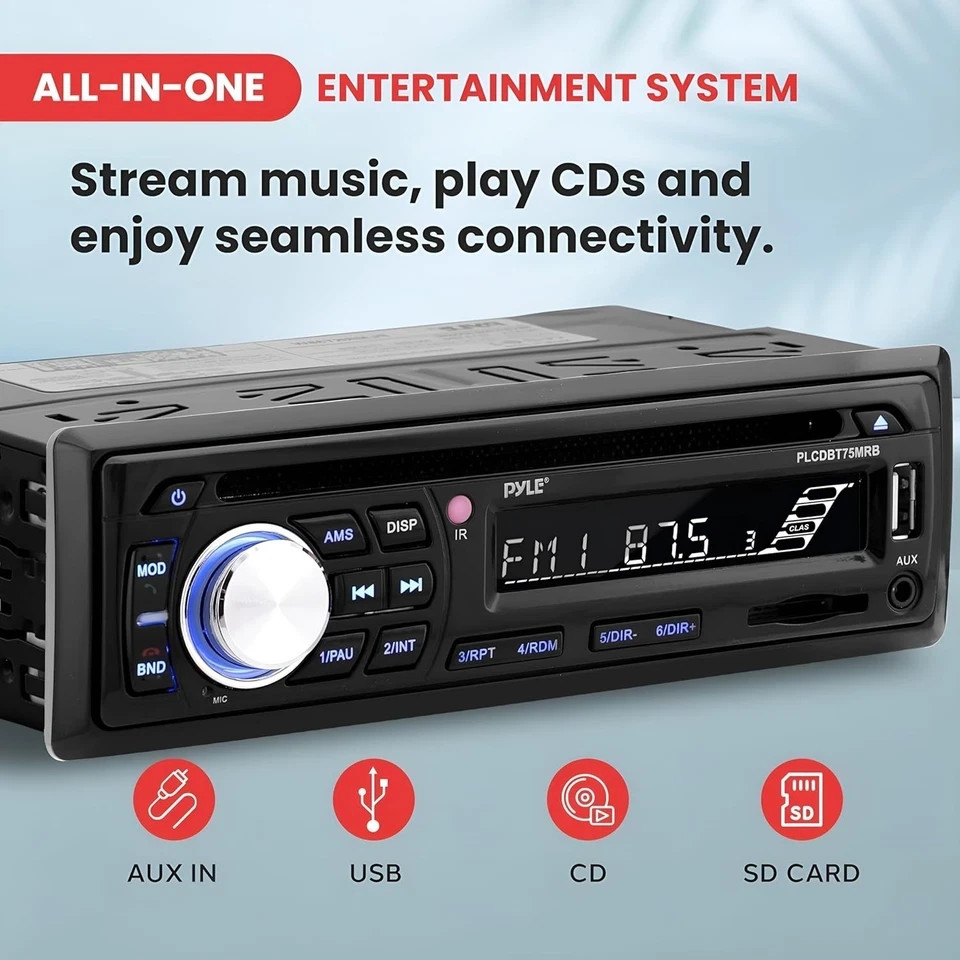 Pyle 6.5” Bluetooth Car Stereo, Waterproof , Single DIN Radio, 200-watt