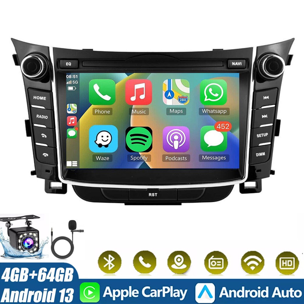 64GB For Hyundai I30 Elantra GT 2012-2016 Android 13 Car Stereo Radio BT Carplay