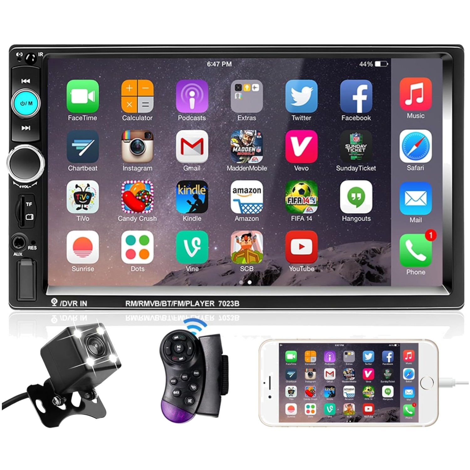 Double Din Car Stereo Radio with Mirror Link & Backup Camera