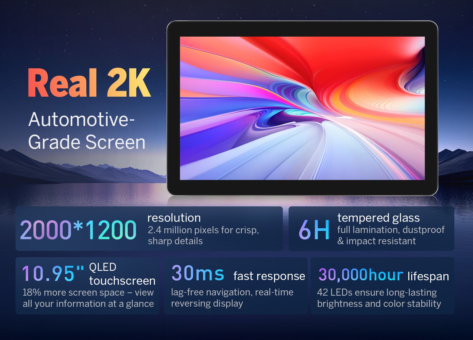 CAM+OBD+1DIN Car Stereo Receiver 10.95″ 2K 6+64G Android 13 Wireless CarPlay GPS