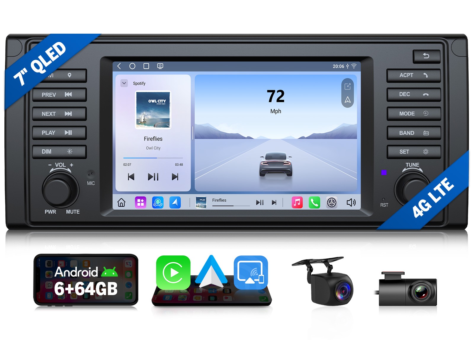 For BMW E39 528i 530i M5 Car Stereo 7″ QLED 6+64 Wireless CarPlay Android 13 DSP