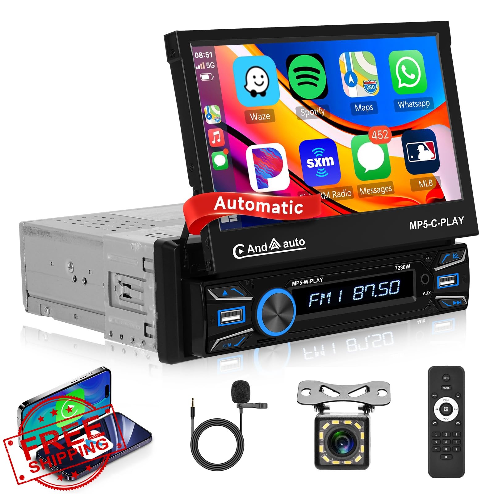 Hodozzy Automatic Flip Out 7 Inch Car Stereo Touchscreen