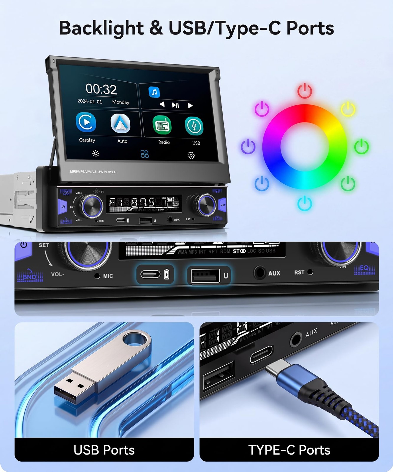 KYNNT 7 Inch Single DIN Flip Out Car Stereo with Wireless CarPlay & Android A…