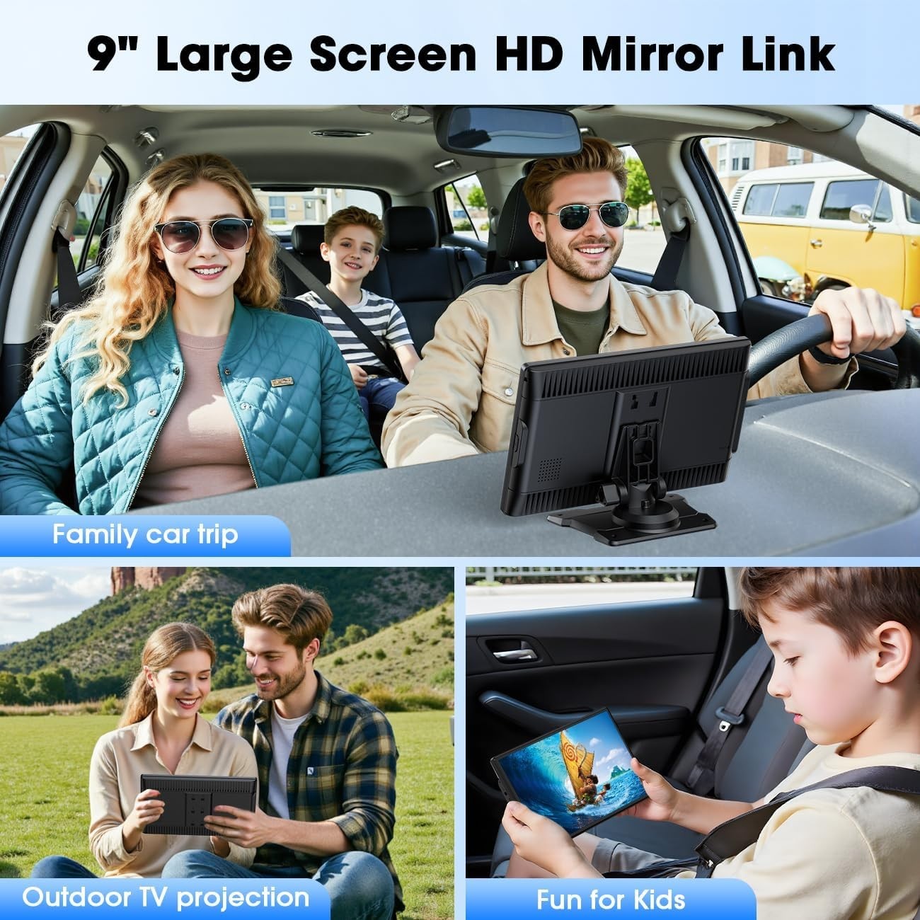 Portable 9-Inch Touchscreen CarPlay & Android Auto with Real-Time GPS Navigation